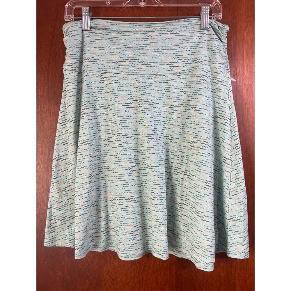 Toad&Co Chaka Skirt Blue Teal Waves Print Organic Cotton A-Line pull-on Size S